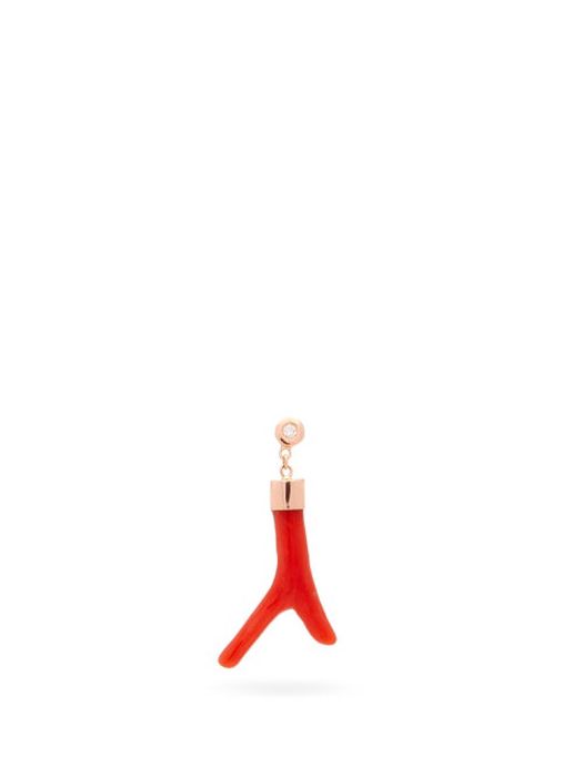 Jacquie Aiche - Diamond, Coral & 14kt Rose-gold Single Earring - Womens - Red
