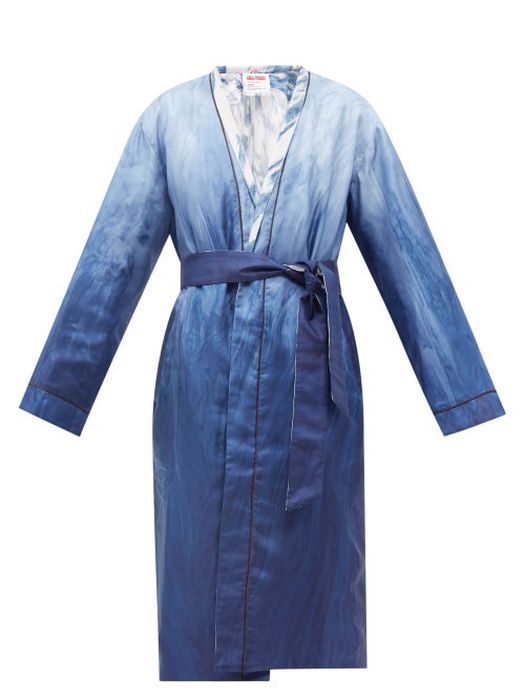 Umit Benan X F.r.s - Frank Reversible Cotton And Silk-twill Robe - Mens - Blue