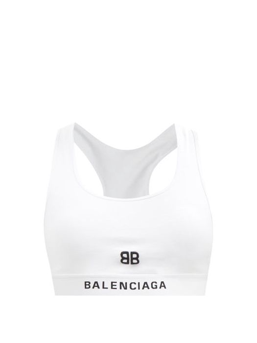 Balenciaga - Logo-embroidered Cotton-blend Jersey Bra - Womens - White