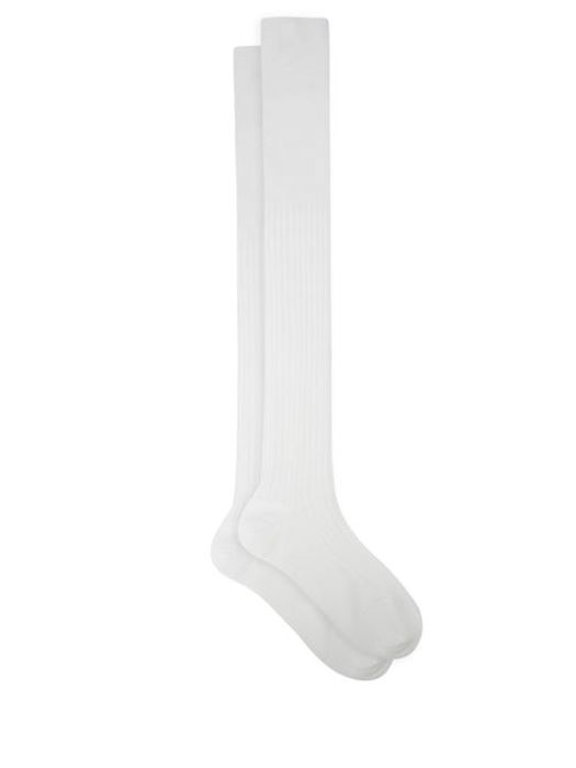 Charvet - Long Ribbed Cotton Socks - Mens - White