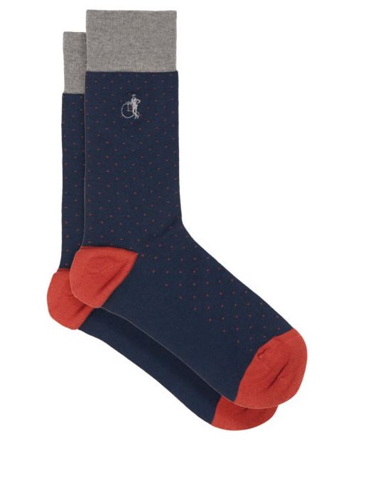 London Sock Company - Spot Of Style Polka-dot Cotton-blend Socks - Mens - Navy Print