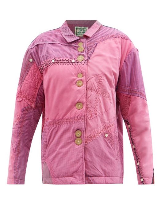 By Walid - Roy Wadded Shirting Patchwork-cotton Jacket - Womens - Pink