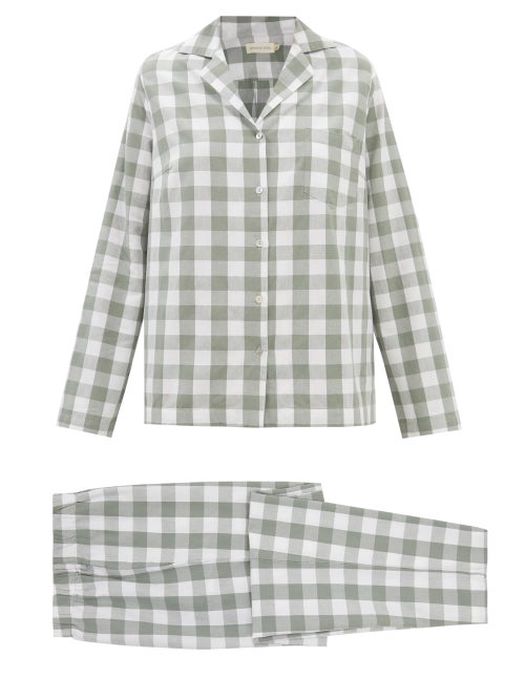 General Sleep - Check Organic-cotton Pyjamas - Womens - Khaki White