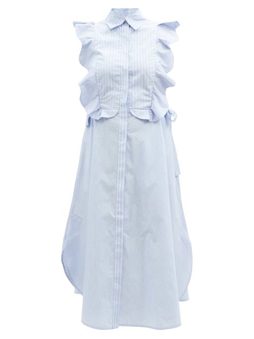Evi Grintela - Harper Flounced Striped Cotton-poplin Shirt Dress - Womens - Blue White
