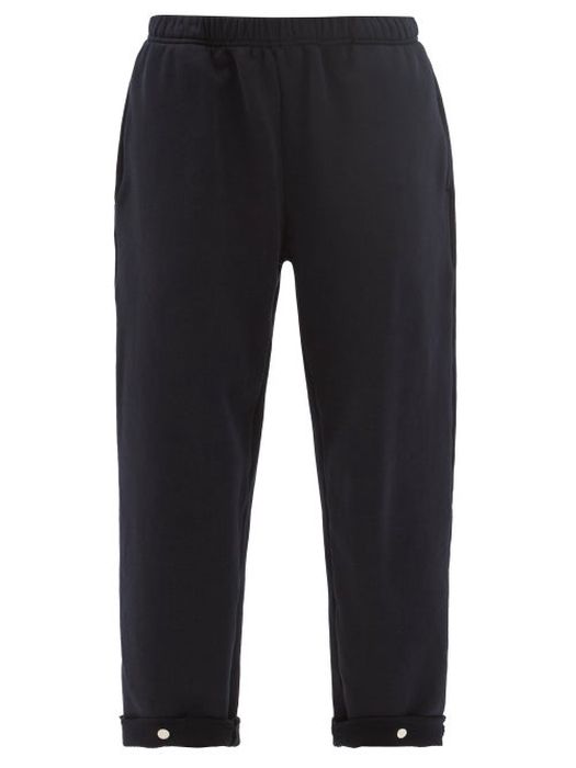 Les Tien - Snap-front Brushed-back Cotton Track Pants - Womens - Navy
