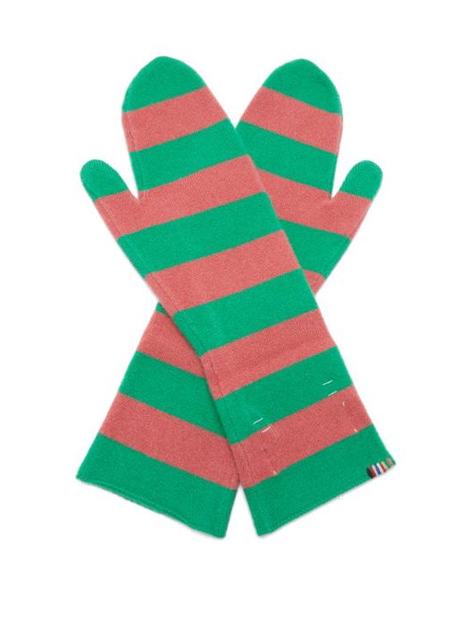 Extreme Cashmere - No.165 Nina Striped Cashmere Mittens - Womens - Green Multi