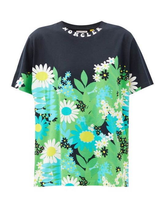 8 Moncler Richard Quinn - Floral-print Cotton-jersey T-shirt - Womens - Green Multi