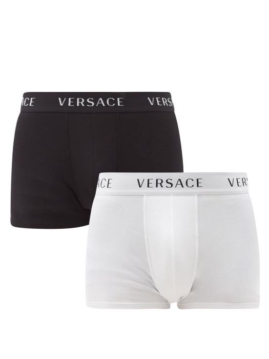 Versace - Pack Of Two Cotton-blend Boxer Briefs - Mens - Black White