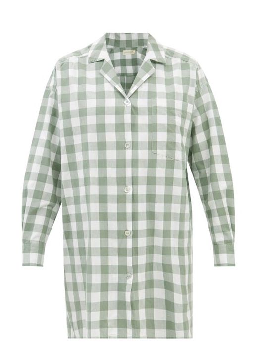 General Sleep - Check Organic-cotton Pyjama Shirt - Womens - Khaki White