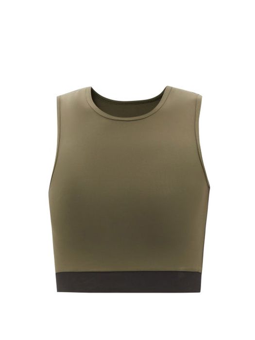 Ernest Leoty - Alix Two-tone Recycled-fibre Cropped Top - Womens - Olive Green