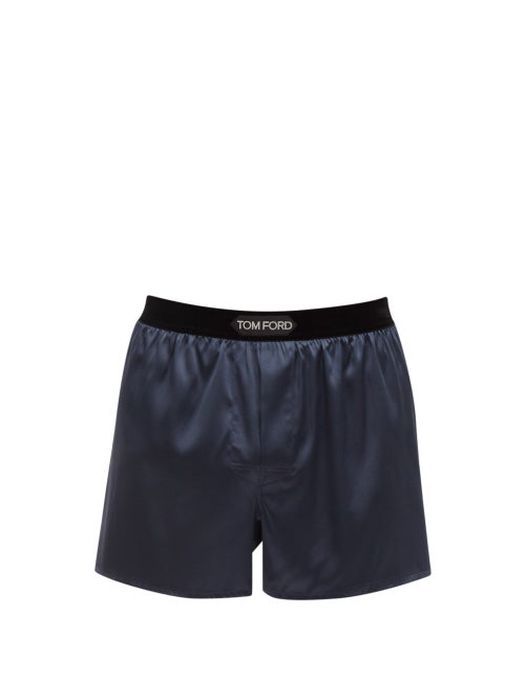Tom Ford - Silk-blend Satin Boxer Shorts - Mens - Navy