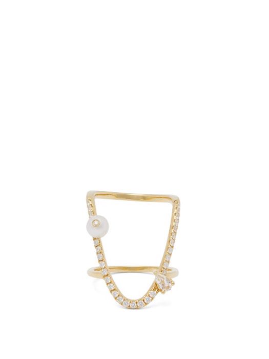Anissa Kermiche - U Diamond, Sapphire, Pearl & 18kt Gold Ring - Womens - Yellow Gold