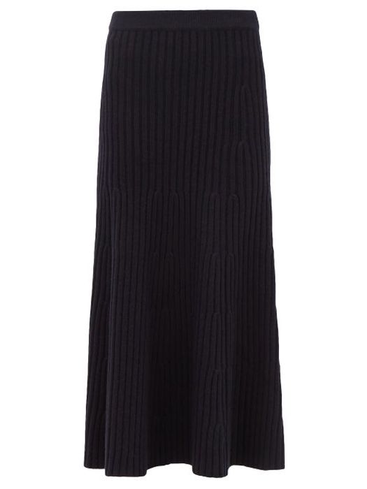 Gabriela Hearst - Flores Rib-knitted Cashmere Midi Skirt - Womens - Navy