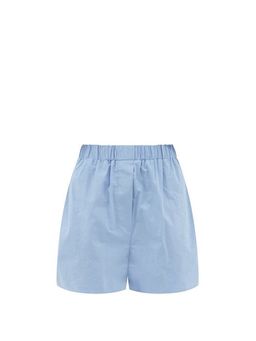 The Frankie Shop - Lui Organic Cotton-poplin Boxer Shorts - Womens - Light Blue