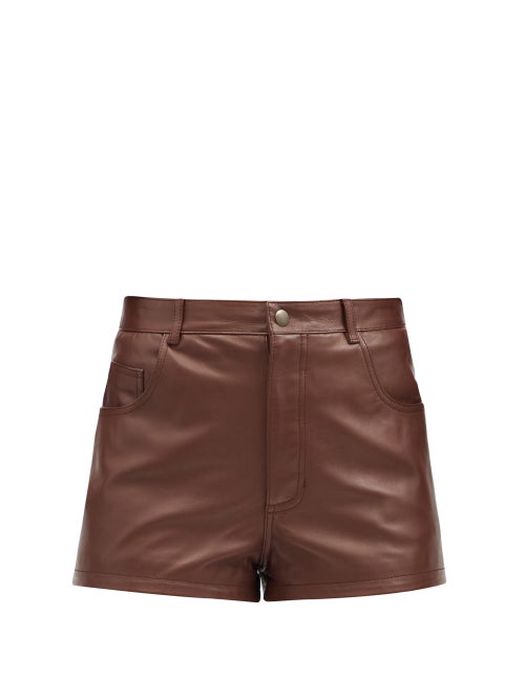 Saint Laurent - High-rise Leather Shorts - Womens - Brown