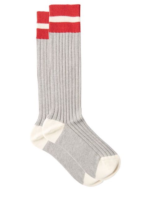 Raey - Stripe Cotton-blend Sport Socks - Mens - Red Multi