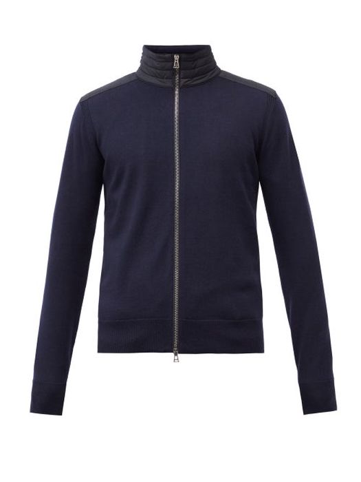 Belstaff - Kelby Zipped Quilted-panel Wool Sweater - Mens - Navy