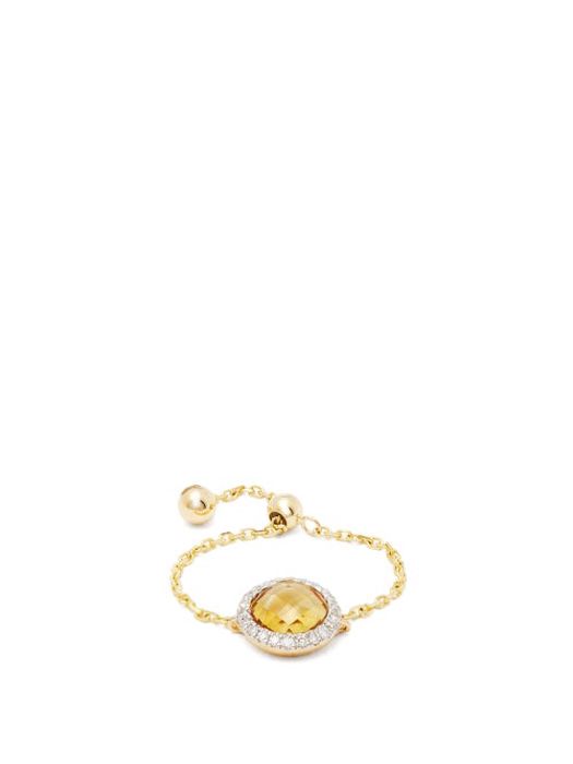 Anissa Kermiche - November Diamond, Citrine & Gold Chain Ring - Womens - Yellow