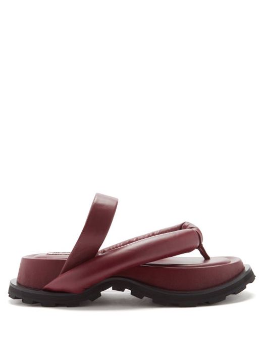 Jil Sander - Crossover-strap Leather Flatform Sandals - Womens - Burgundy