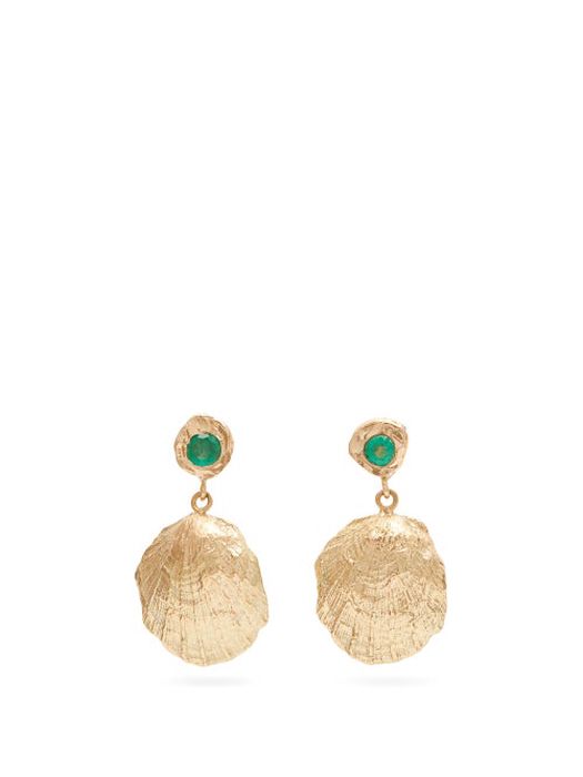 Nadia Shelbaya - Shell Emerald & Gold Drop Earrings - Womens - Gold