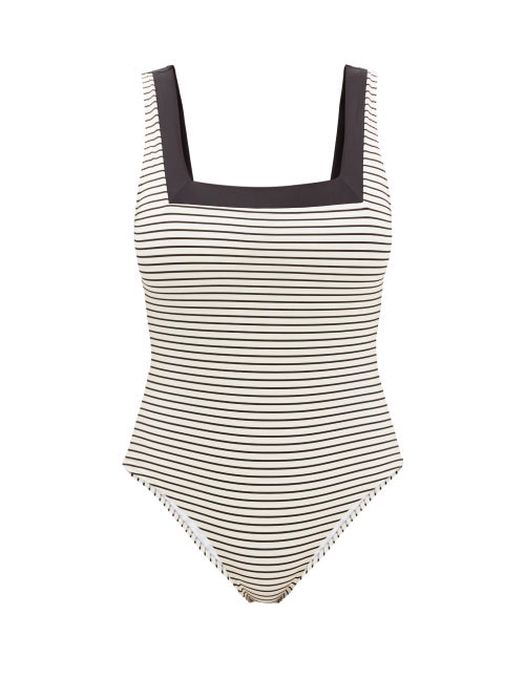 Casa Raki - Marina Square-neck Two-tone Swimsuit - Womens - Black Stripe
