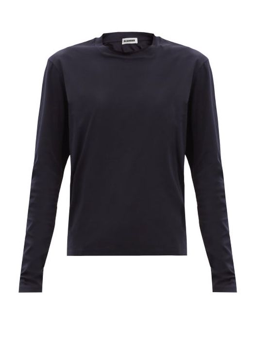 Jil Sander - Cotton-jersey Long-sleeved T-shirt - Womens - Dark Navy