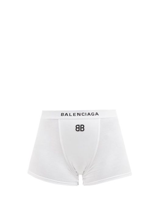 Balenciaga - Logo-print Cotton-jersey Boxer Shorts - Womens - White