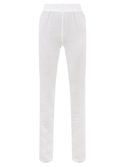 Albus Lumen - Elasticated-waist Cotton-muslin Trousers - Womens - White