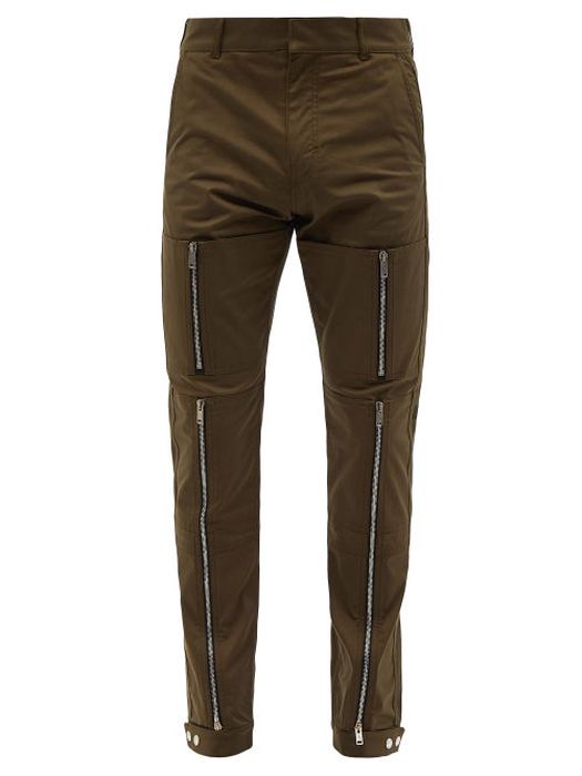 Givenchy - Zipped-panel Cotton-blend Trousers - Mens - Dark Khaki