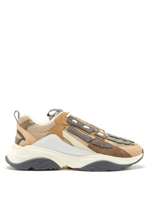 Amiri - Bone Runner Suede, Leather And Mesh Trainers - Mens - Brown