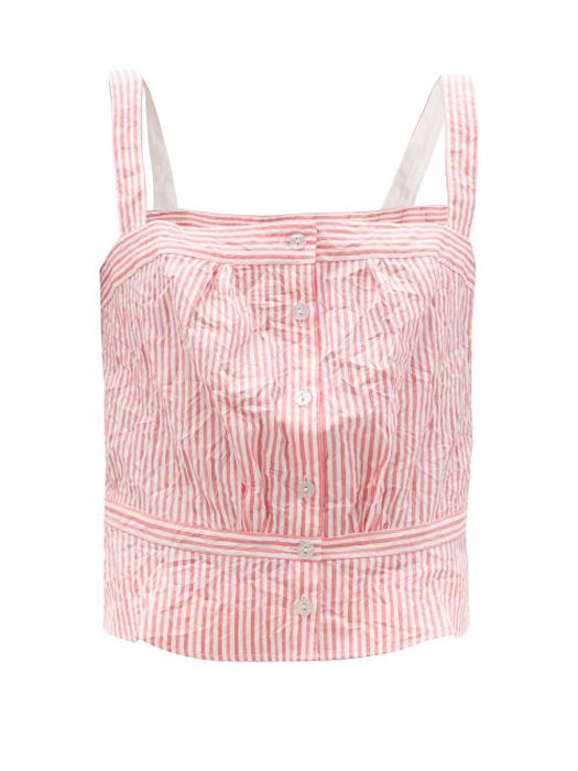 Thierry Colson - Rossa Crinkled Stripe Cotton-sateen Top - Womens - Pink Stripe