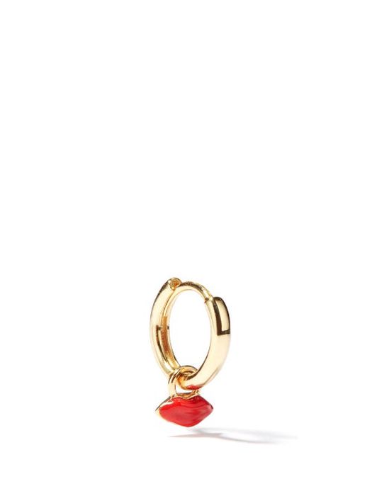 Alison Lou - Lips-charm 14kt Gold Single Hoop Earring - Womens - Red Multi