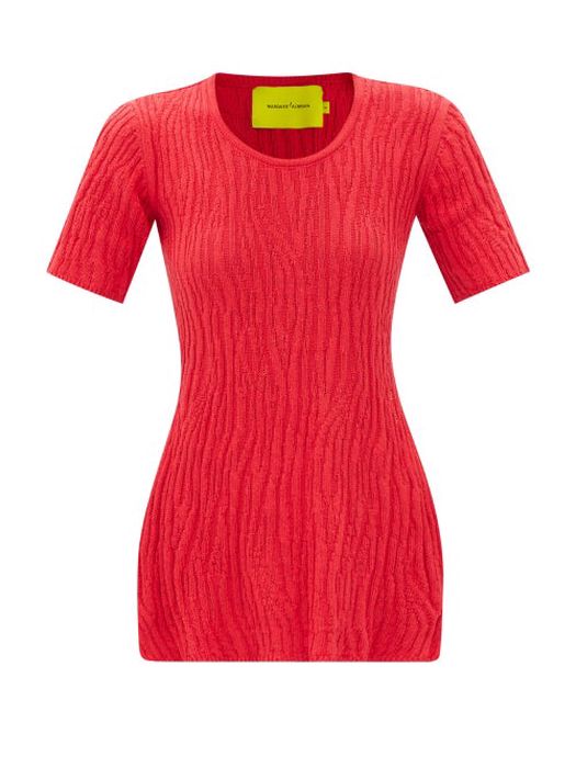 Marques'almeida - Open-back Ribbed Recycled-cotton T-shirt - Womens - Red