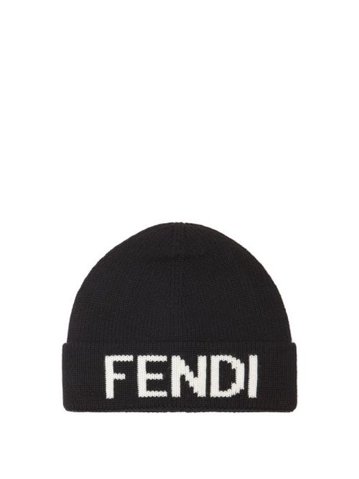 Fendi - Logo-intarsia Wool Beanie - Mens - Black