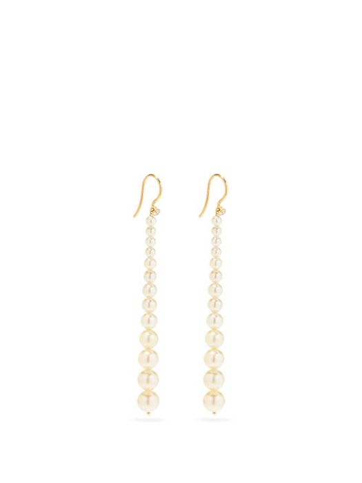 Mizuki - Short Diamond, Pearl & 14kt Gold Drop Earrings - Womens - Pearl