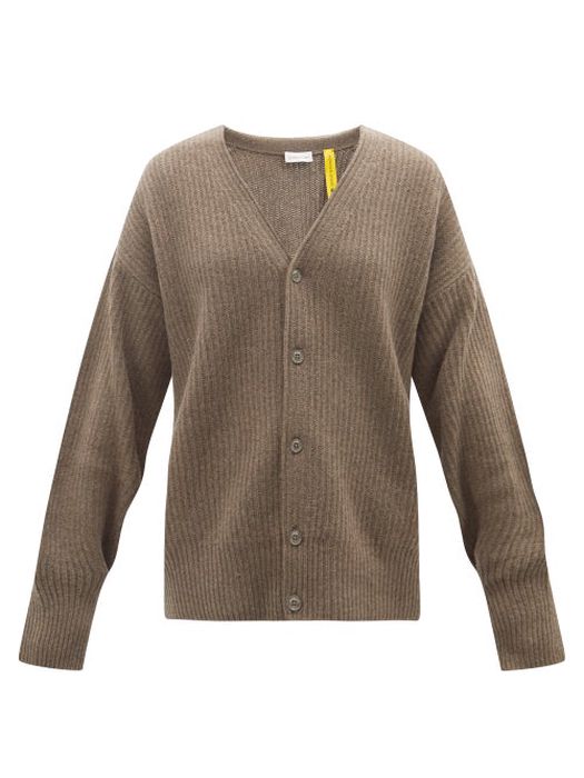 4 Moncler Hyke - Ribbed-knit Cashmere And Wool Cardigan - Womens - Dark Beige