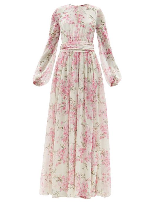 Giambattista Valli - Floral-print Silk-georgette Pleated Gown - Womens - Pink Multi
