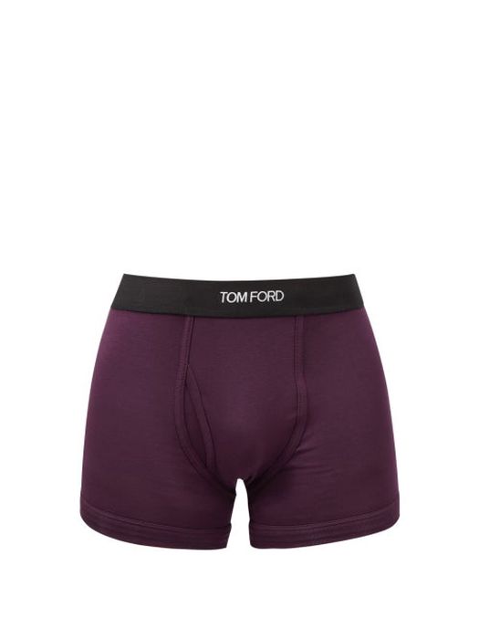 Tom Ford - Logo-jacquard Cotton-blend Jersey Trunks - Mens - Purple