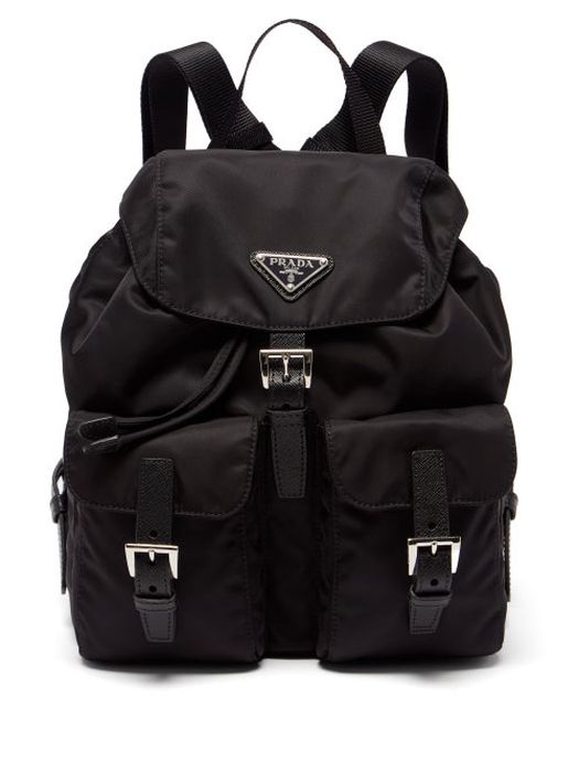 Prada - Vela Saffiano Leather-trim Re-nylon Backpack - Womens - Black