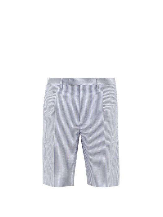 Prada - Striped Cotton-poplin Shorts - Mens - Blue