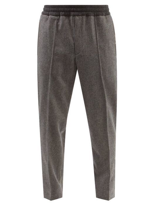 Moncler - Elasticated-waist Cropped Wool-flannel Trousers - Mens - Dark Grey