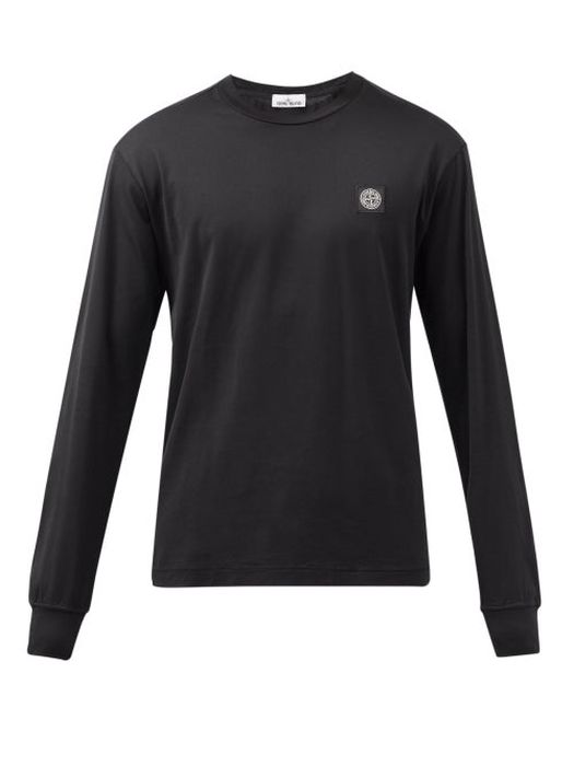 Stone Island - Logo Patch Cotton-jersey Long-sleeved T-shirt - Mens - Black