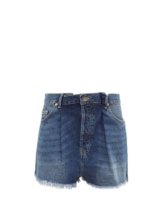 Raey - Fold Raw-hem Denim Shorts - Womens - Dark Blue