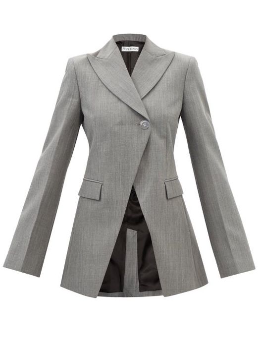 JW Anderson - Asymmetric Wool-blend Twill Blazer - Womens - Grey
