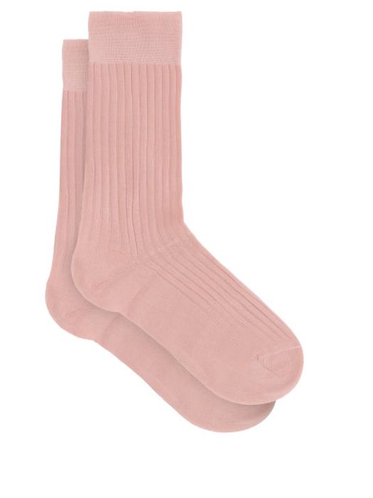 Pantherella - Danvers Ribbed-knit Cotton-blend Socks - Mens - Pink