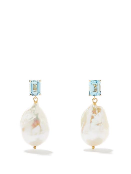 Mateo - Topaz, Baroque Pearl & 14kt Gold Earrings - Womens - Pearl