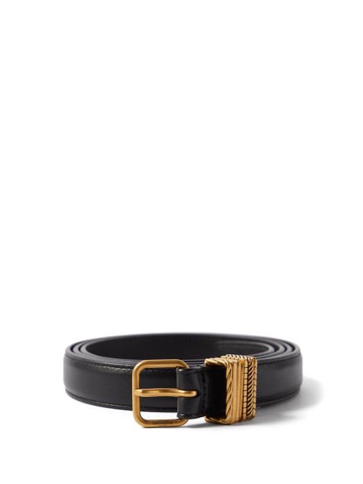 Saint Laurent - Engraved-loop Leather Belt - Mens - Black