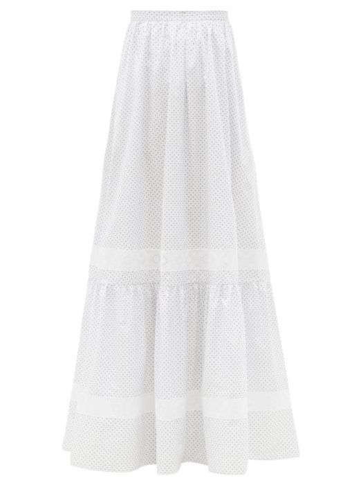 Erdem - Annis Ditsy Floral-print Cotton-poplin Maxi Skirt - Womens - White Multi