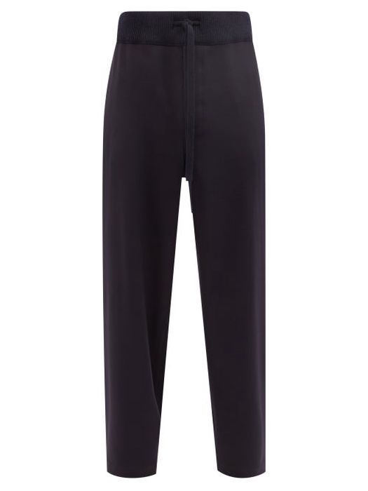 Loewe - Wool-blend Drawstring-waist Cotton Trousers - Mens - Dark Navy