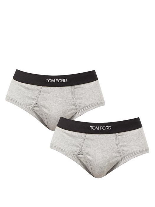 Tom Ford - Pack Of Two Cotton-blend Jersey Briefs - Mens - Grey